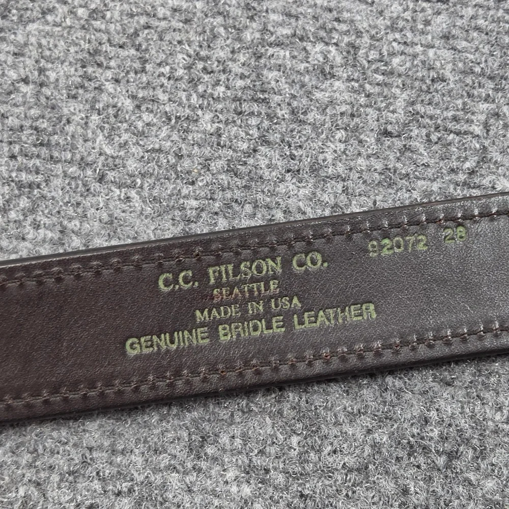 Filson x Sebago Double Layer Belt Mens 28 Brown Bridle Leather Canvas Made USA